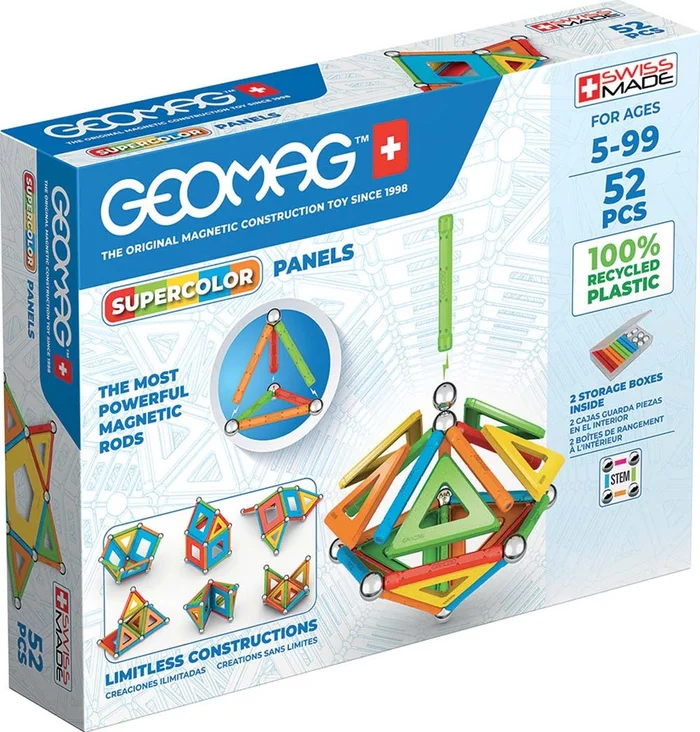 Geomag – Supercolor magnetische Bausteine für Kinder, magnetisches Spielzeug, grüne Kollektion 100 % recyceltes Plastik, 52 Teile