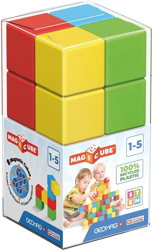Geomag Magicube – 8 Würfel – Magnetisches Konstruktionsspielzeug für Kinder – Green Line – Lernspiel aus 100% Recyclingkunststoff