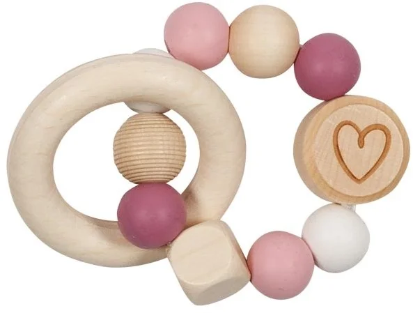 Goki Houten Grijpring Hart Roze