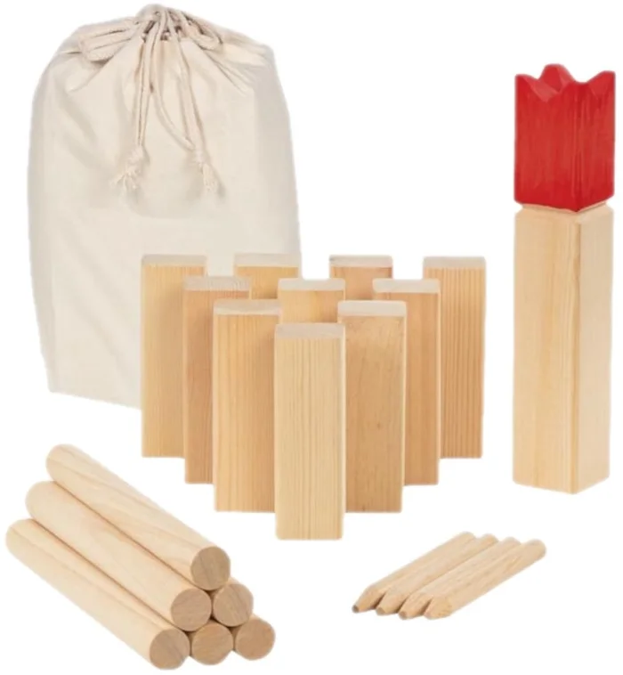 Goki Houten Kubb Spel in Katoenen Zak, 21dlg.