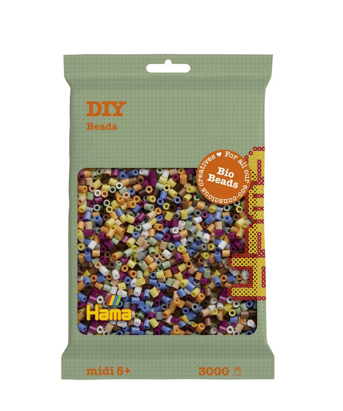 Hama Beutel mit 3000 Bio Midi-Bügelperlen Mix 197 – 10 Farben