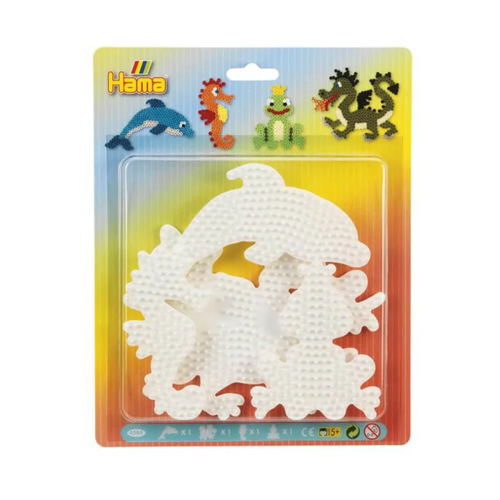 Hama Blister mit 4 Midiplatten, Delfin, Drache, Seepferdchen, Frosch