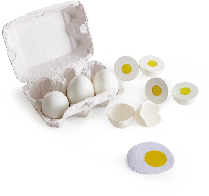 Hape Eierkarton von Hape| 3 hartgekochte Eier mit leicht ablösbarer Schale & 3 Spiegeleier, Realistisches Lernspielzeug für Kinder ab drei Jahren aus Holz