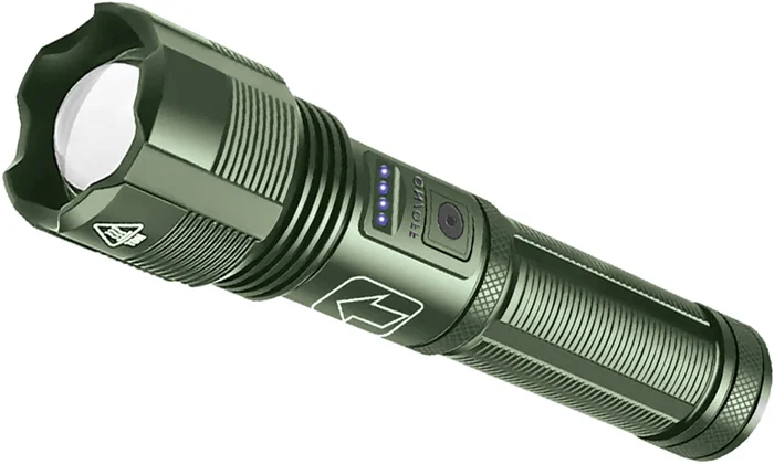 Helle LED-Taschenlampe – Armeegrün – 5 Modi – USB-C aufladbar – Inklusive wiederaufladbarem Akku – AAA-Batterie Backup – Zoomfunktion