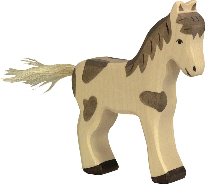 HOLZTIGER Fohlen aus Holz – stehend, gefleckt