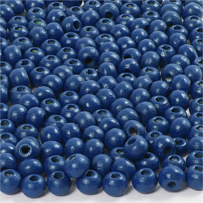 Houten Kralen Blauw, 150st.