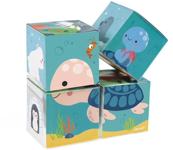 Janod – Bade-Würfel für das Baby 4 Stück – Kleinkindspielzeug – Handhabung – Ab 10 Monaten, J04713