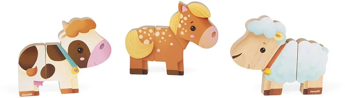 Janod – „Funny Magnets“ Bauernhoftiere – Magnetisches Kleinkindspielzeug aus Holz – Handhabung und Geschicklichkeit – Ab 18 Monaten, J08058
