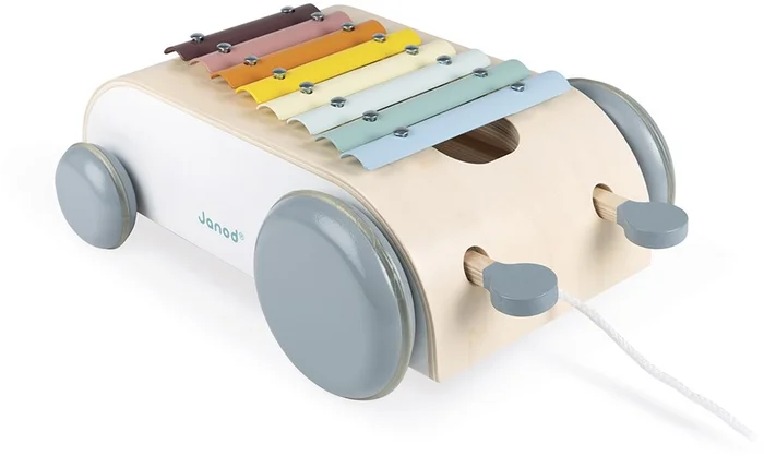 Janod – Xylo Roller aus Holz – Sweet Cocoon Kollektion – Musikalisches Kleinkindspielzeug Farbe auf Wasserbasis – Spielzeug zum Ziehen – Ab 18 Monaten, J04406