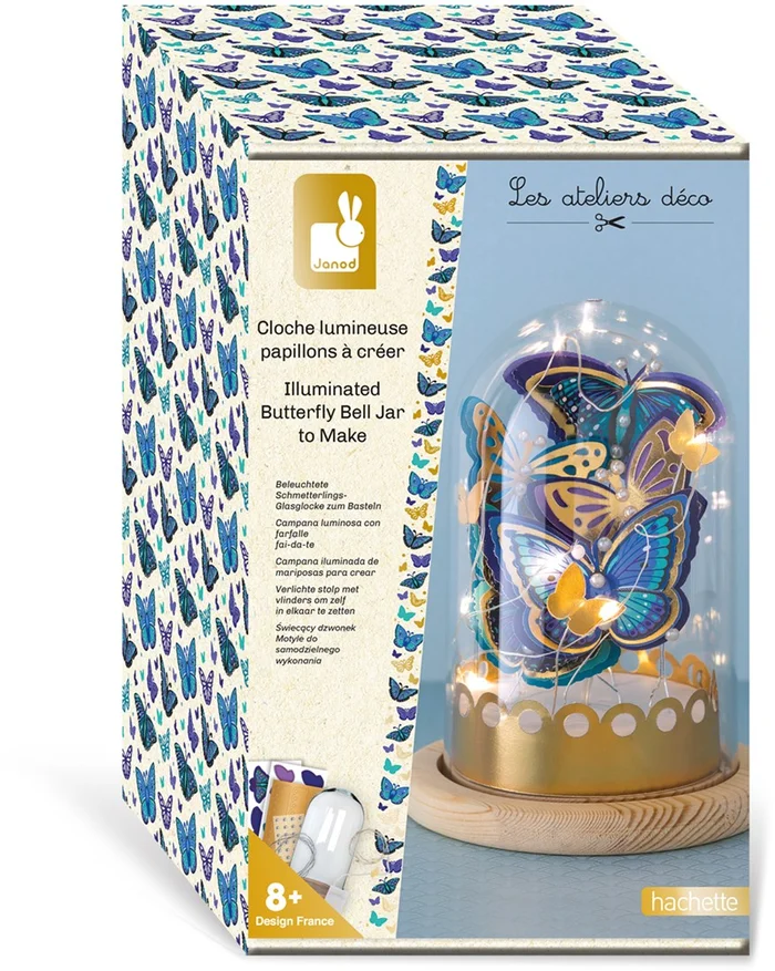 Janod Atelier Deco Beleuchtete Glaskuppel mit Schmetterlingen