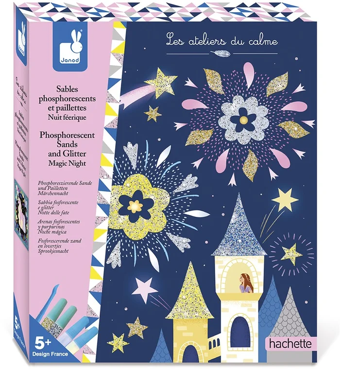 Janod J07885 Kreatives Basteln-Phosphoreszierender Sand und Zauberhafte Pailletten in der Nacht