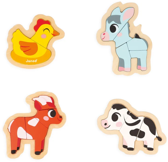 Janod Puzzle Set 4 Puzzles 2-3-4-5 Teile Bauernhof