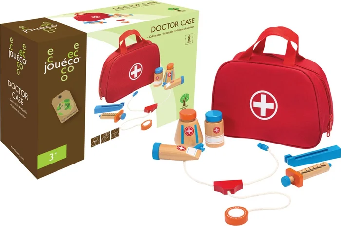 Jouéco® – Arzttasche mit Holzutensilien, 8 teilig