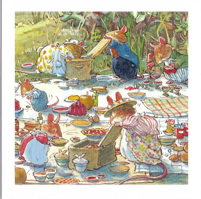 Kaart+envelop. Brambly Hedge. Picknick. 16×16 cm.