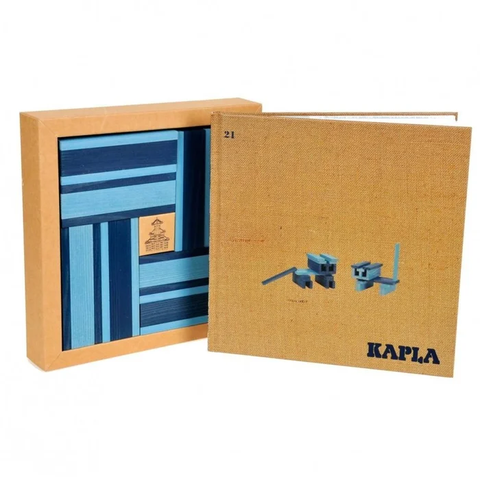 KAPLA 9000105 Holzplättchen 40er Box Blau + Buch