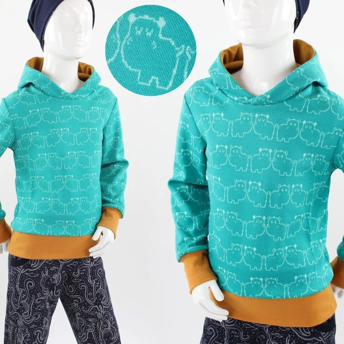 Kapuzenpulli für Kinder aus Jacquard-Jersey mit Nilpferden