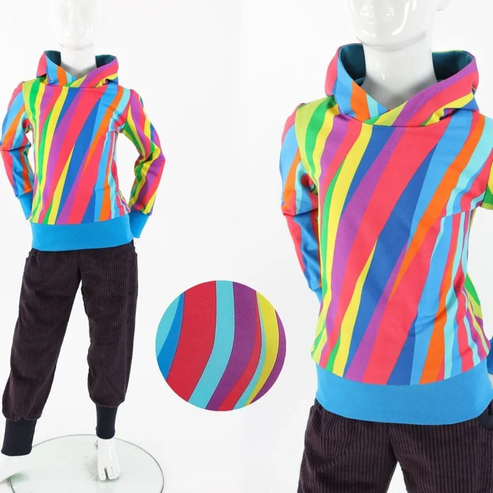 Kapuzenpulli für Kinder aus Jersey mit bunten Retrostreifen