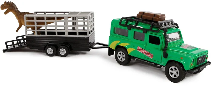 Kids Globe Die-cast Land Rover met Dino-trailer, 29cm