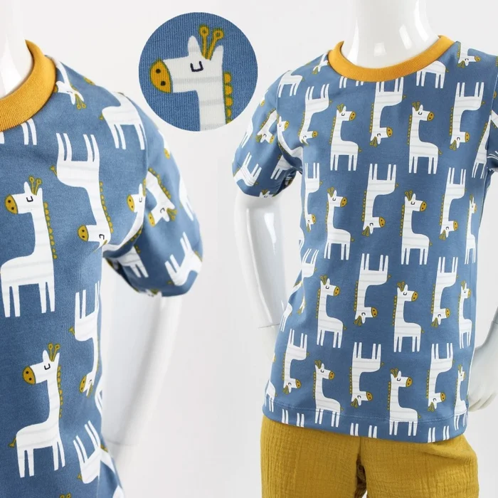 Kinder-T-Shirt blau mit Giraffen