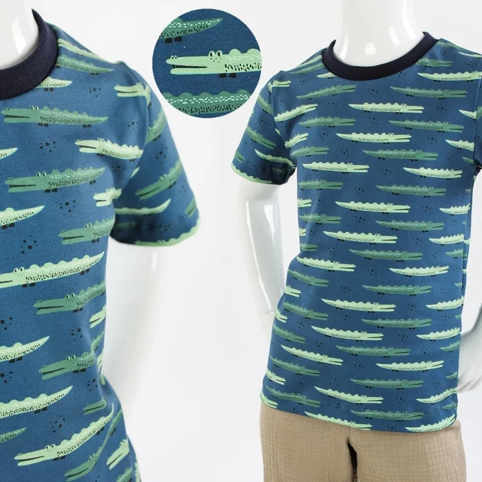 Kinder-T-Shirt blau mit Krokodilen