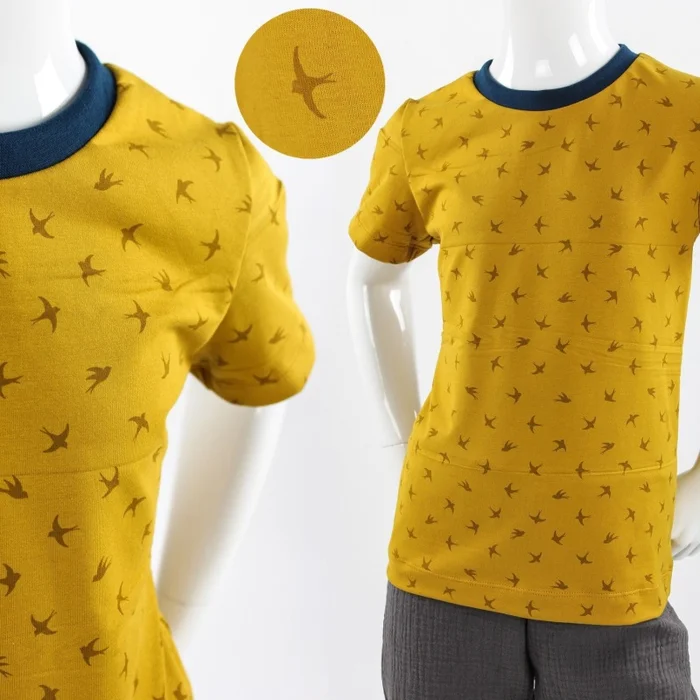 Kinder-T-Shirt gelb mit Vögeln