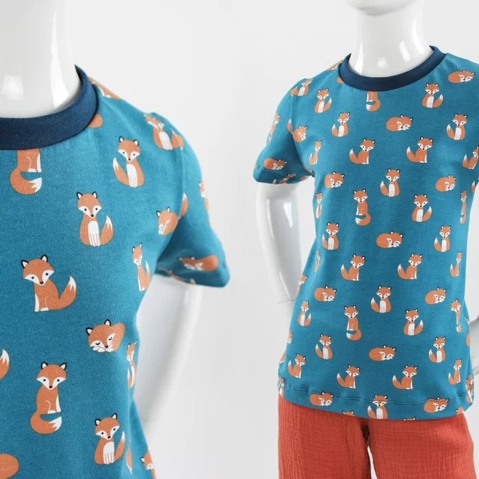 Kinder-T-Shirt petrol mit Füchsen