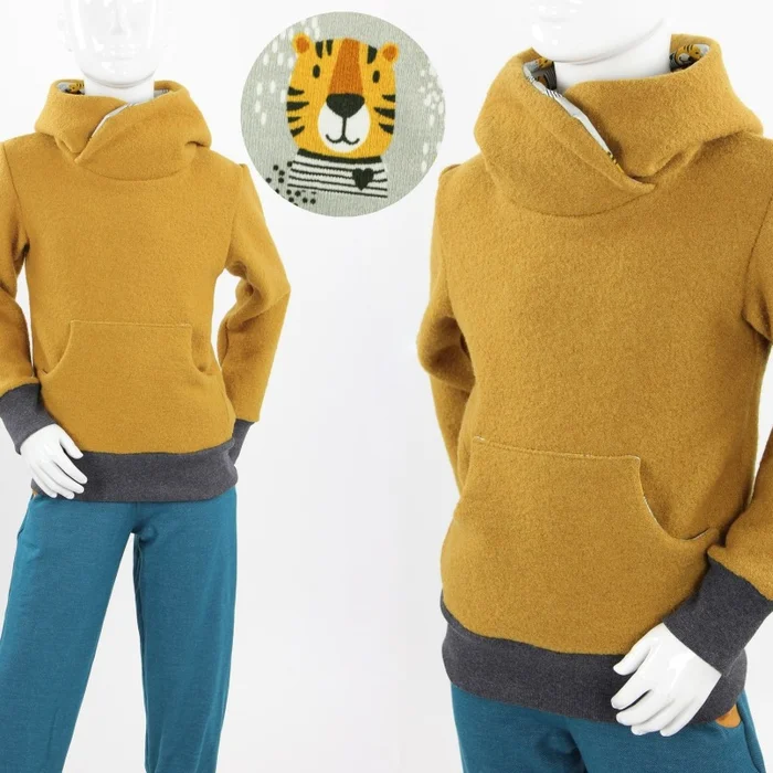 Kinder-Wollpulli gelb mit Tigern