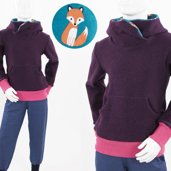 Kinder-Wollpulli lila mit Füchsen
