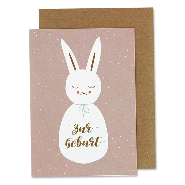 Klappkarte „zur Geburt“ Hase rosa von Ava & Yves