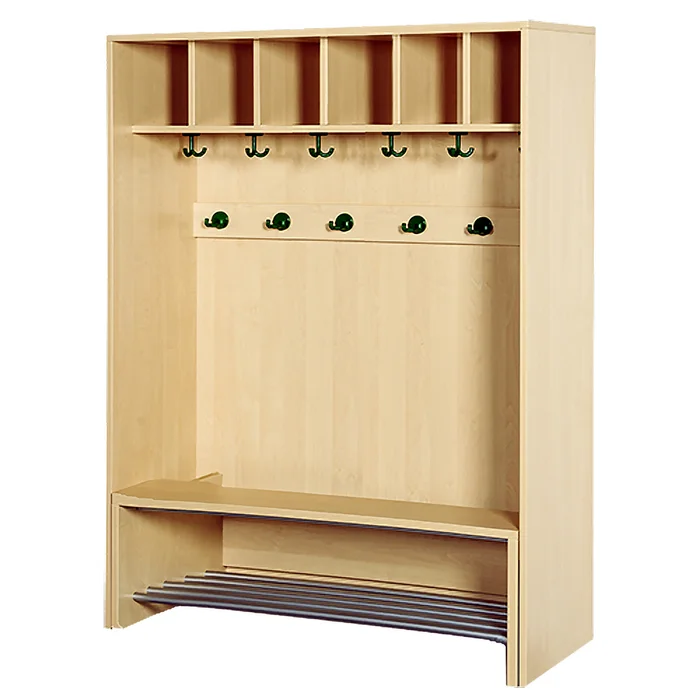 Korpusgarderobe mit einschiebbarer Bank für 6 Kinder