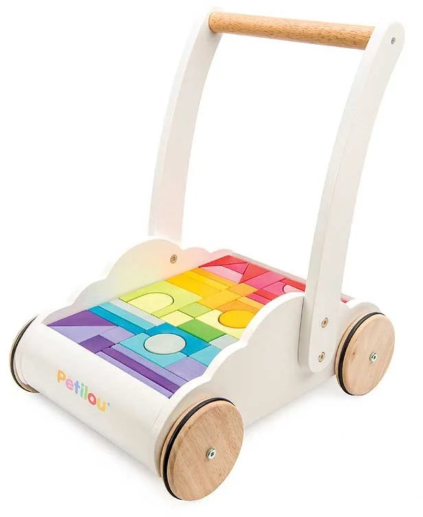 Le Toy Van – Pädagogischer Petilou Lauflernwagen „Regenbogen & Wolken“ aus Holz für Kleinkinder und Babys | Für Mädchen & Jungen | Geeignet für Kinder ab einem Jahr