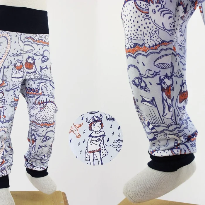 Leggings für Kinder mit Wikingern und Drachen BIO-STOFFE