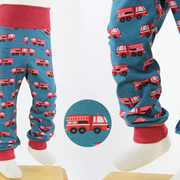 Leggings für Kinder petrol mit Feuerwehrautos