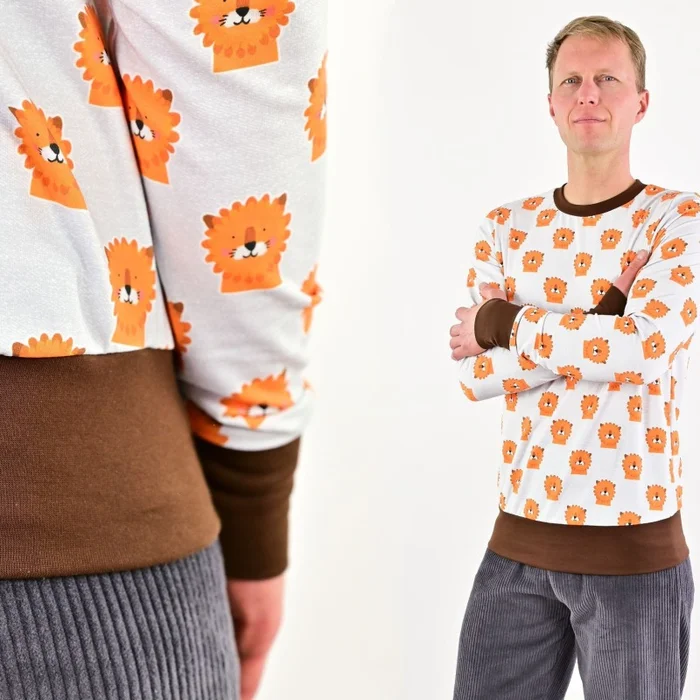 Longsleeve aus Bio-Jersey hellgrau meliert mit Löwen