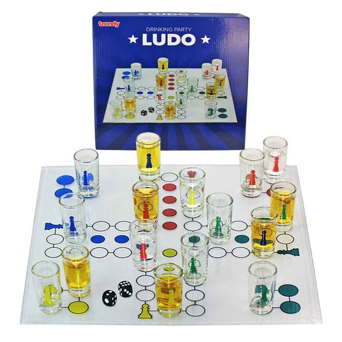 Ludo Trinkspiel mit Shot-Gläsern – ca. 30×30 cm