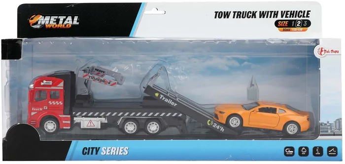 Metalen Takel Sleepwagen met Pull Bak Auto, 2dlg.