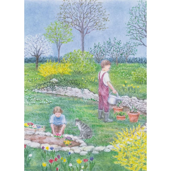 Monika Speck Kunstkarte No 5634 – Kinder helfen im Garten