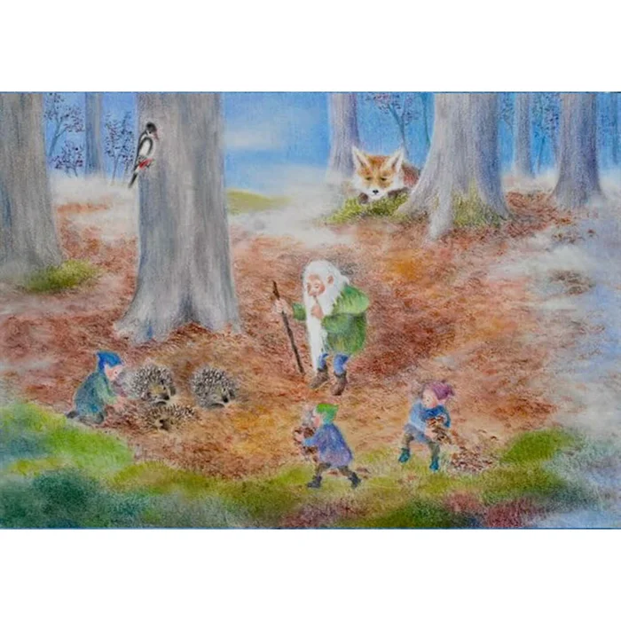 Monika Speck Kunstkarte No 5743 – Ein Igelbett aus Laub