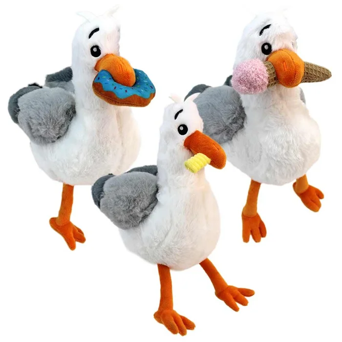 Möwe mit Essen im Schnabel als Kuscheltier