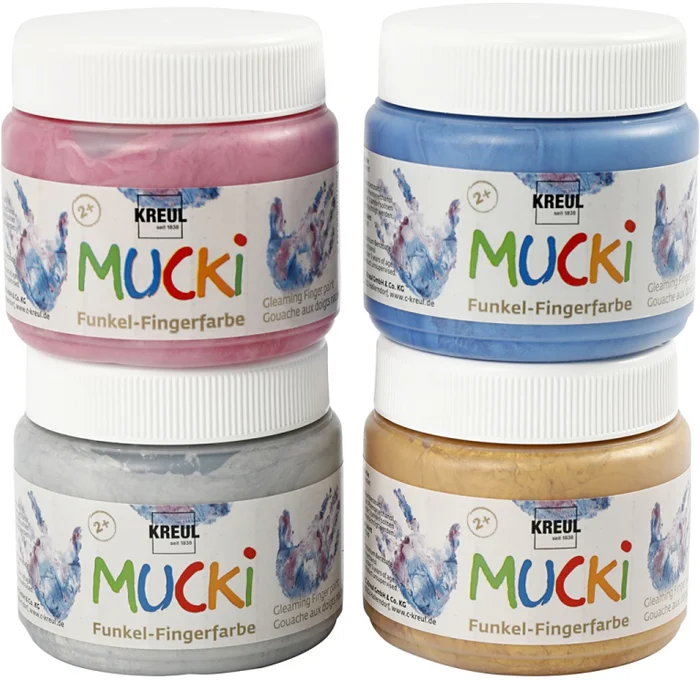 Mucki Vingerverf Metallic Blauw/Goud/Roze/Zilver, 4st.