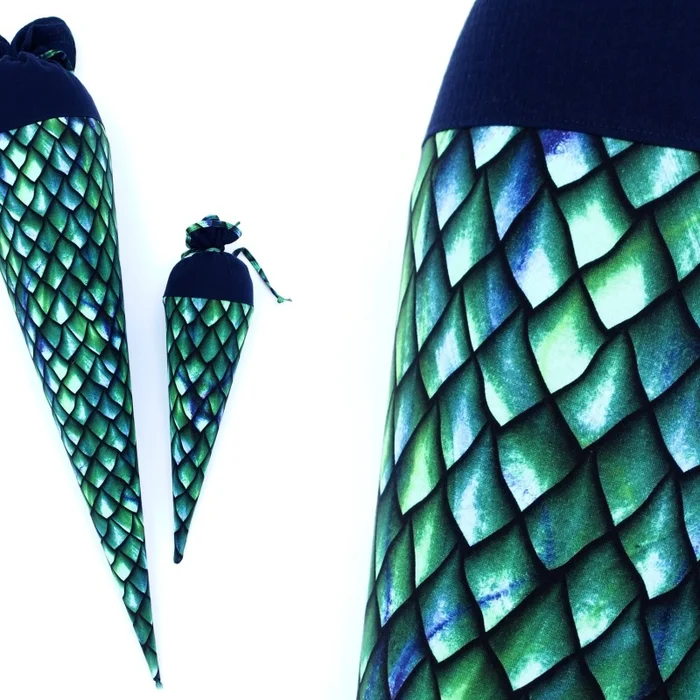 Nachhaltige Zuckertüte (Schultüte) mit grünen Drachenschuppen in 2 Größen