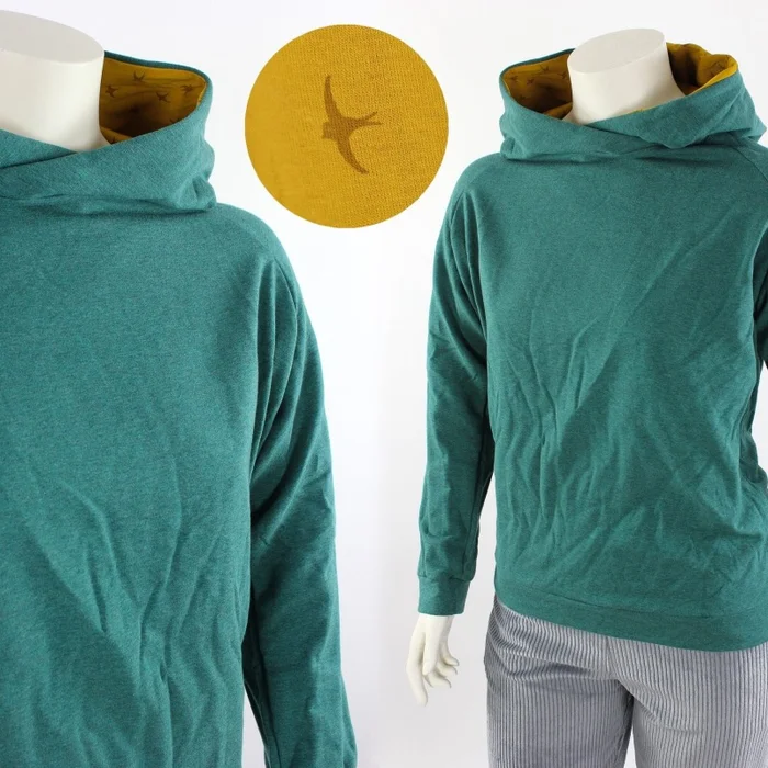 Oversize Hoodie grün mit Vögeln