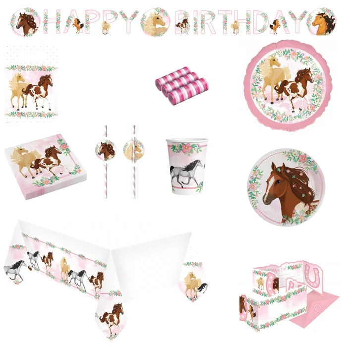 Partydeko Set groß Hübsche Pferde für 8 Kinder