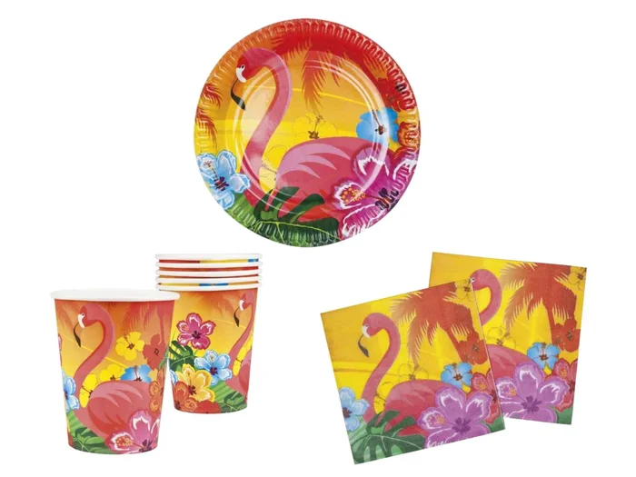 Partydeko Set klein Hibiskus Flamingo für 6 Kinder
