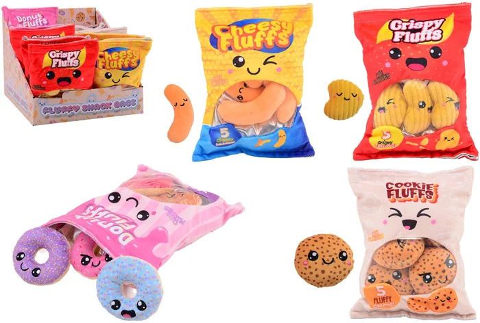 Pluche snack zakjes assorti in display