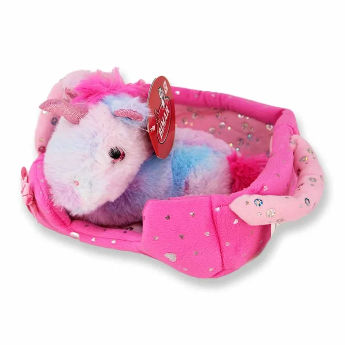 Plüsch Einhorn liegend im Körbchen – ca. 18 cm