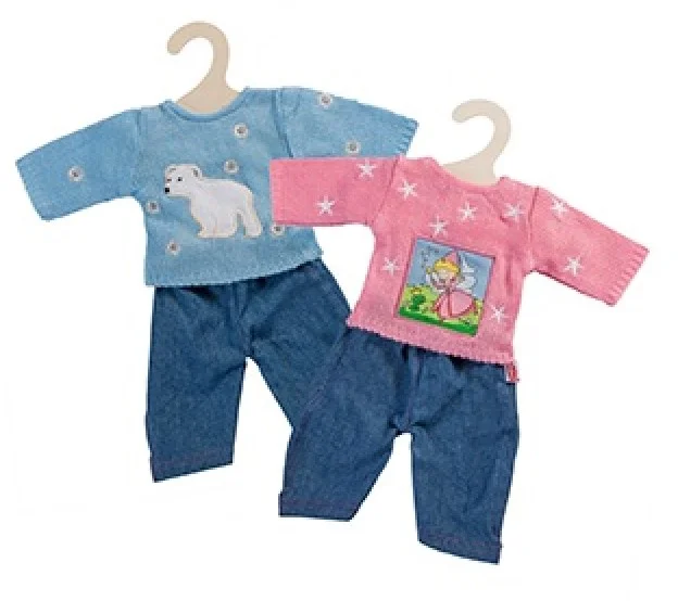 Poppen Spijkerbroek met Ijsbeer Trui, 35-45 cm