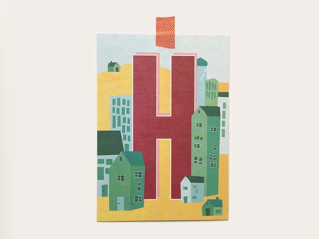 Postkarte Buchstabe H von Monimari