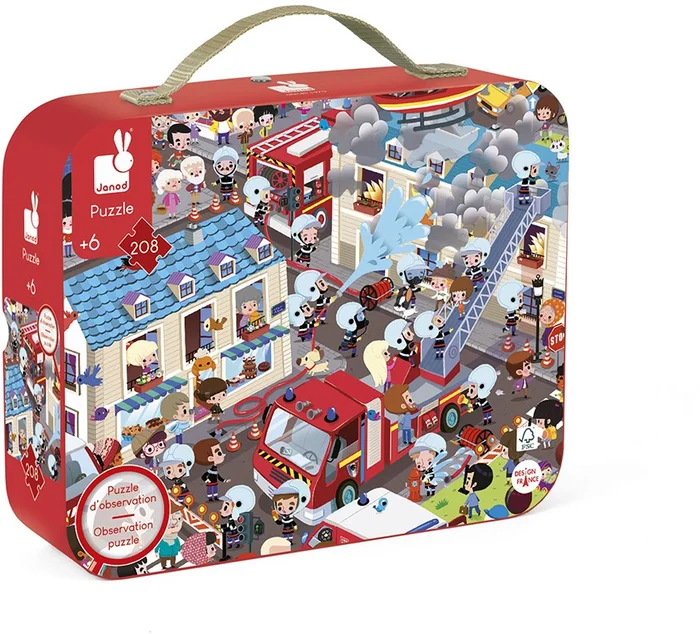 Puzzlekoffer Rundpuzzle „Feuerwehr“ (208 Teile) Mit Suchspiel
