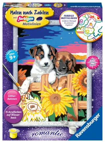 Ravensburger® Malen nach Zahlen – Welpen im Sonnenuntergang